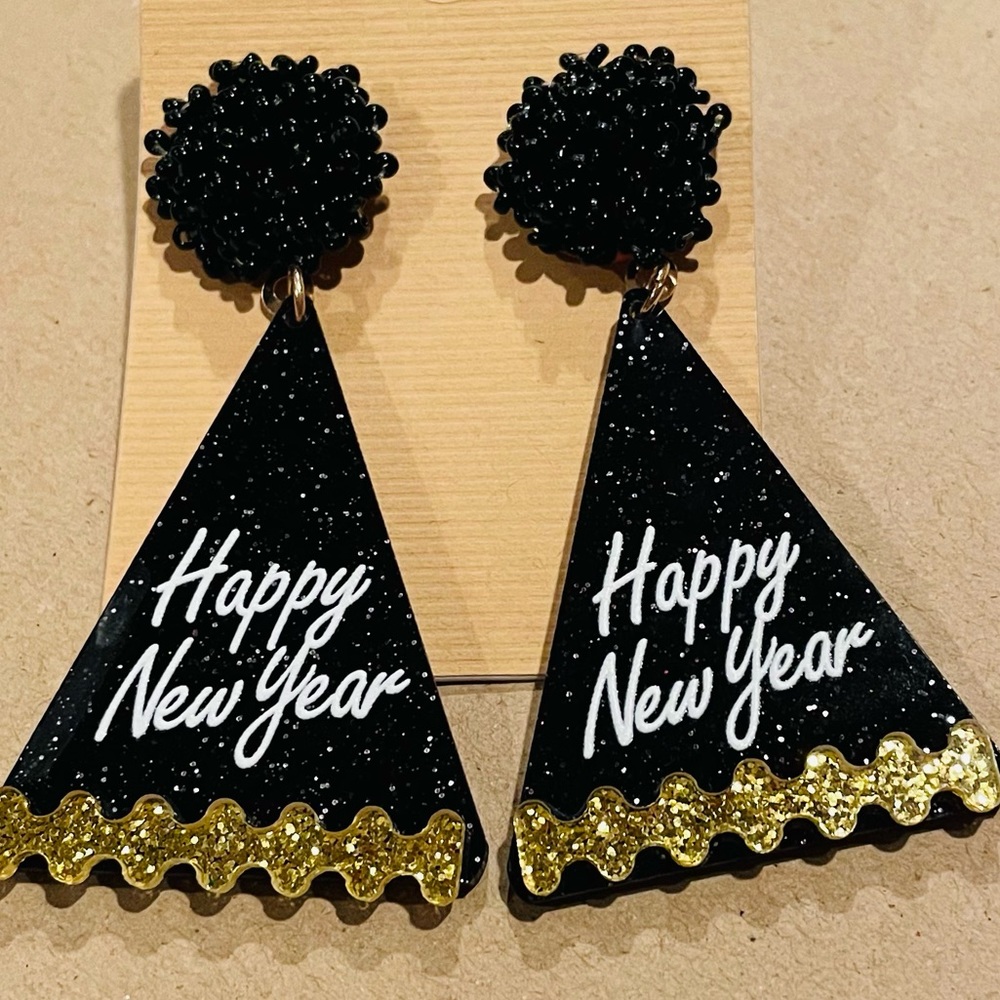 🎉❤️Black and Gold Party Hat Happy New Year Earrings